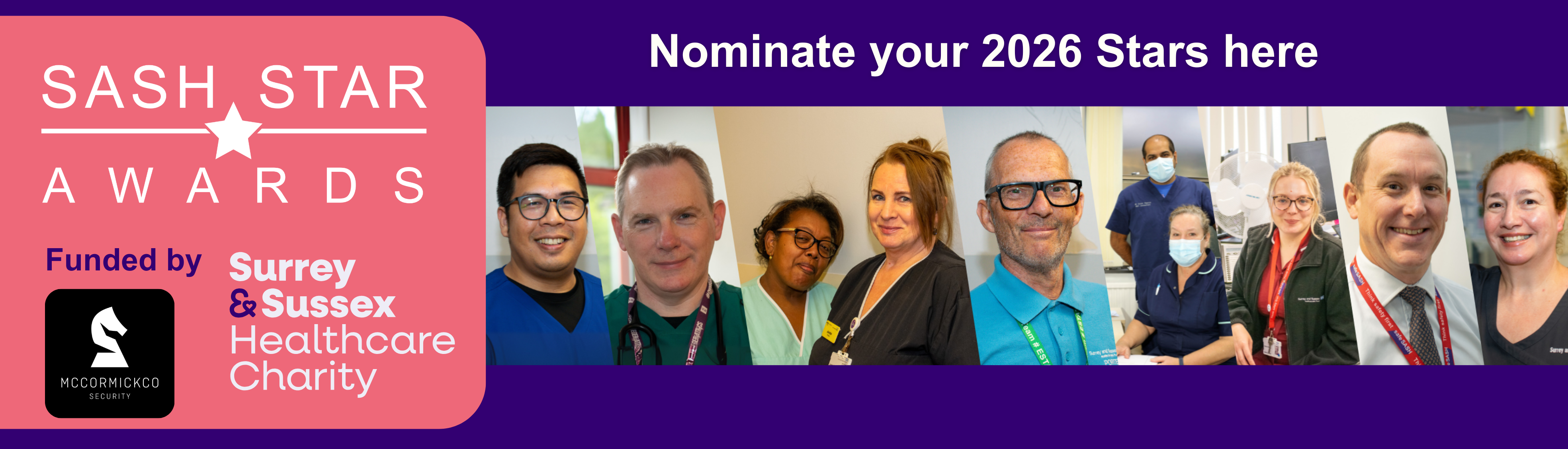 Picture of staff and text inviting member of the public to nominate SASH staff for the yearly staff awards. 