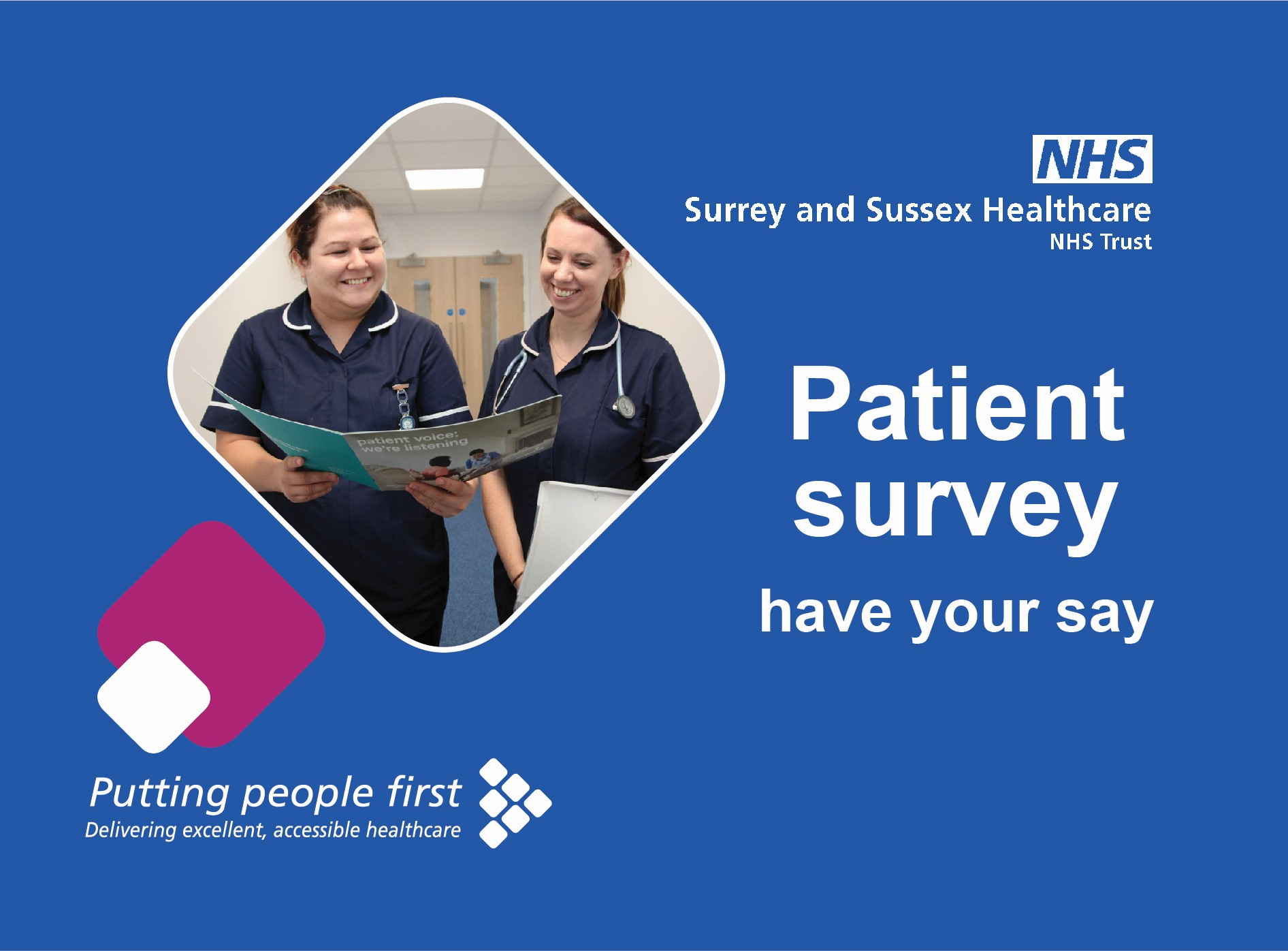 Patient survey invitation card blue